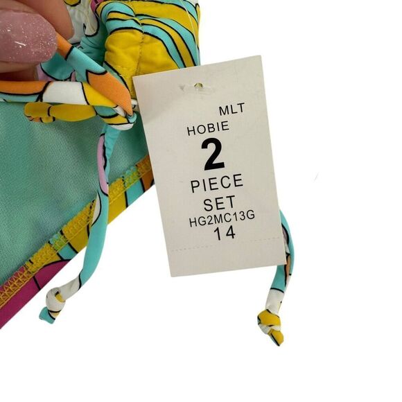 Hobie Bikini Set Girls Size 14 Swimsuit Crochet Halter Multicolor Floral NEW - Picture 4 of 9